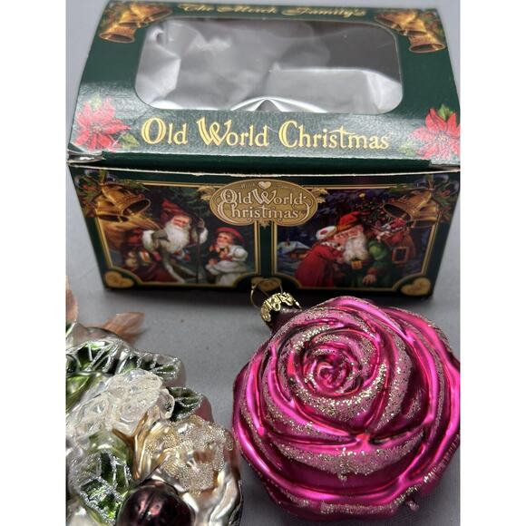 Old World Glass Christmas Ornament Rose With Box/Wreath/Home Vintage - Picture 3 of 6
